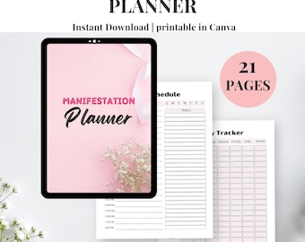 Digital Manifestation Planner Printable | Law of Attraction Journal, Vision Board, Goal Setting & Affirmation Workbook
