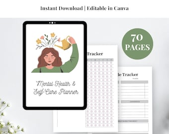 Digital Self Care Planner Printable | Wellness Journal, Mood Tracker, Habit Log & Daily Routine Organizer