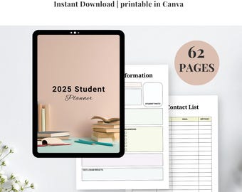 Digital Student Planner Printable | Academic Organizer, Homework Tracker, Class Schedule & Study Planner PDF