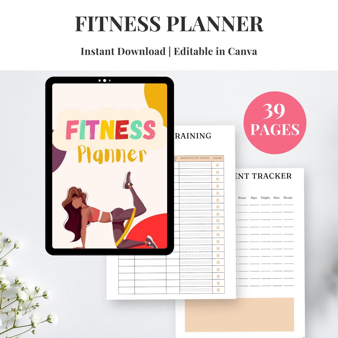 Digital Fitness Planner Printable | Workout Log, Meal Tracker, Weight ...