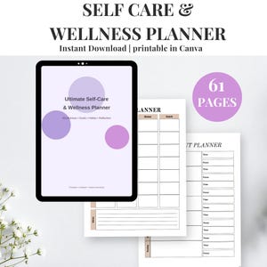Digital Self Care & Wellness Planner Printable | Daily Routine Organizer, Habit Tracker, Mood Journal Healthy Lifestyle PDF