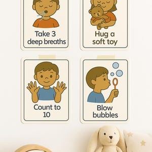 Tarjetas "Cuando siento" + Estrategias para calmarse: Set imprimible de regulación emocional para niños / Herramientas SEL para preescolar y Montessori