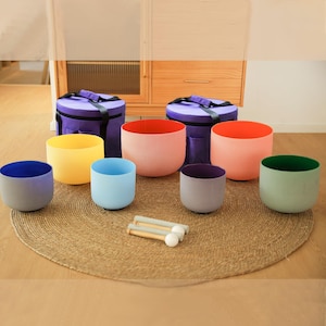 Juego de cuencos tibetanos de cristal de chakra: terapia de sonido de cuarzo de 432 Hz