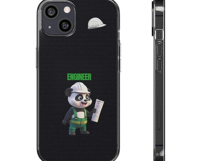 Engineer Panda Clear Silicone Phone Case, Kids Phone Case, Gift for Engineers, Cute Tech Accessory, Phone Cover for Children