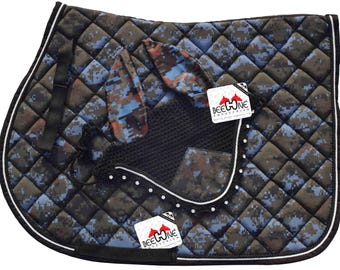 Royal Blue Camo English Saddle Pad Set, Matching Bonnet