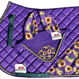 Sunflower English Saddle Pad Set with Bonnet: Cheerful Equestrian Riding Set