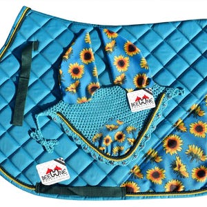 Sunflower English Saddle Pad Set with Bonnet: Cheerful Equestrian Riding Set.