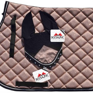 ROSE GOLD  English Saddle Pad Set with Matching Bonnet  Equestrian Gift, Horse Tack, Bright Floral Riding Set.