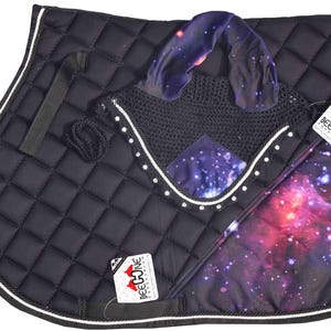 Galaxy Saddle Pad Set with Matching Bonnet: Equestrian Horse Tack.