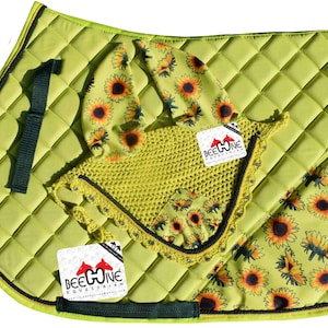 Sunflower English Saddle Pad Set with Bonnet: Cheerful Equestrian Riding Set
