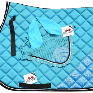 Teal Glitter Saddle Pad Set with Matching Horse Ear Bonnet – Sparkly Equestrian Gift,Horse Track
