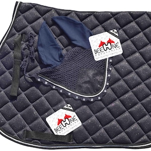 Navy English Saddle Pad Set with Glitter Bonnet: Equestrian Gift