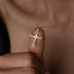 14k Gold Dainty Cross Necklace, Handmade Jewelry, Cross Necklace For Woman, Religious Charm Jewelry for Her, Summer Jewelry, Baptism Gifts