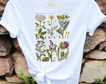 Botanical tshirt 100% Organic Cotton Antique Botanical Print Flower tee, DDP No Customs Fees