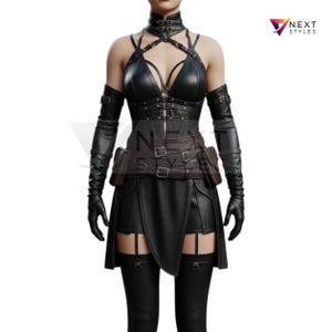 Steampunk  Leather Harness Dress – Buckled Gothic Corset Style-Cosplay Tactical Dress-Leather Gothic Harness Dress-Festival & LARP Ready