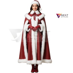 Deluxe Santa Claus Cloak Set: Red Faux Leather with Cow Fur Trim