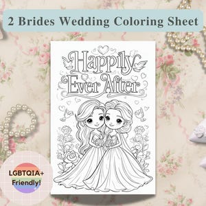 Love Wins: Two Brides Pride Coloring Page - LGBTQ+ Wedding Activity (Digital Download)