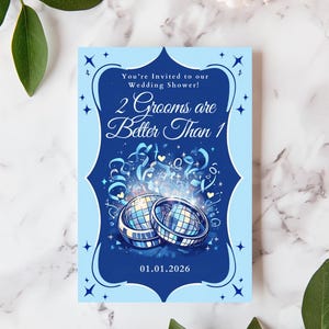 Editable Gay Disco Wedding Shower Invitation for 2 Grooms | Printable Gay Retro Wedding Invite Template | LGBTQ+ Digital Download