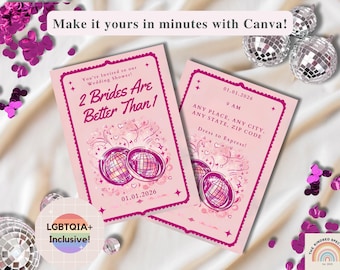 Retro Regenbogen Disco Brautpartyeinladung: LGBTQ Bearbeitbare Canva-Vorlage (Digitaler Download