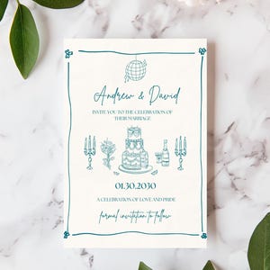 Editable Gender-Neutral Save the Date | LGBTQ+ Wedding Invitation | Queer Retro Celebration Design | Digital Download