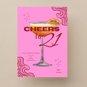 DIGITAL|EDITABLE |21st birthday invitation |margarita birthday invitation | margarita 21st birthday invitation | pink birthday invitation |