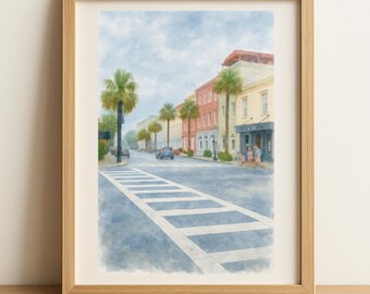 Rainbow Row Charleston Poster: Digital Print - Watercolor Photo - Watercolor Print - Housewarming Gift- Gallery Wall