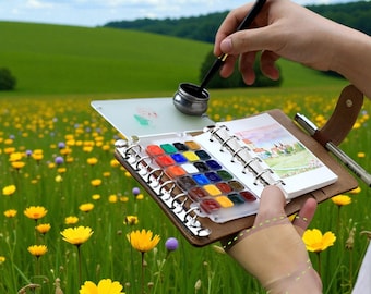 Portable A7 Watercolor Sketchbook Set: 24 Solid Paints Palette