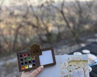 Personalized Watercolor Palette Wooden Paint Box, Custom Engraved Name Gift for Artist Art Teacher, Unique Birthday Gift for Painting Lovers