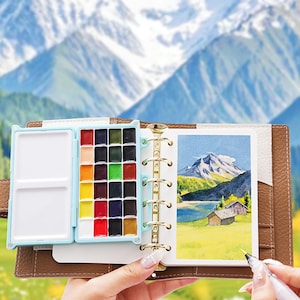 A7 Leather Watercolor Travel Sketchbook Kit: 24 Colors, Portable Art Set