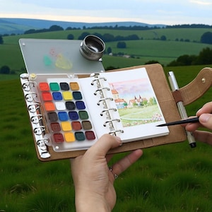 Portable A7 Watercolor Sketchbook Set: 24 Solid Colors, Travel Artist Kit