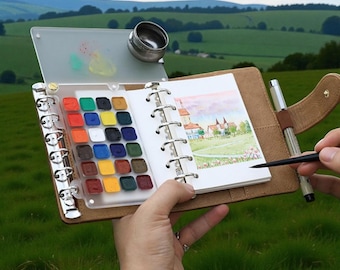 Portable A7 Watercolor Sketchbook Set: 24 Solid Colors, Travel Artist Kit