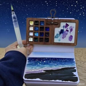 15 colors travel set portable paint box, Watercolor Palette walnut box, Artist Paint Set, Perfect Gift for Painters, Portable Art Supplies