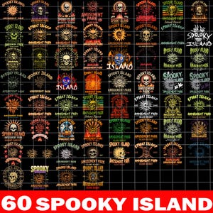 Spooky Island Nöjespark Bundle png, Retro Halloween-film png, Disco-skalle png, Nostalgi Halloween png, Spooky png