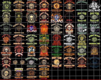 Spooky Island Amusement Park Bundle Png, Retro Halloween Movie Png, Disco Skull Png, Nostalgia Halloween Png, Spooky Png