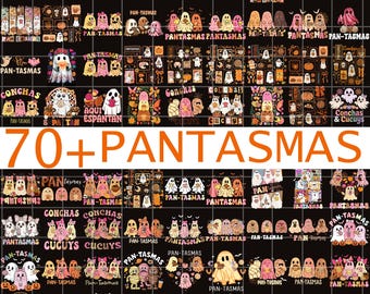 Funny Pantasmas Ghost Pan Dulce Brushstroke Png Bundle, Halloween Mexican Png, Mexican Conchas Ghost, Halloween Conchas Png