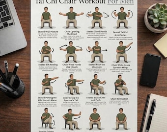 Printable Tai Chi Chair Workouts for Men | Seated Home Workout for Strength, Balance & Mobility | Instant PDF Download