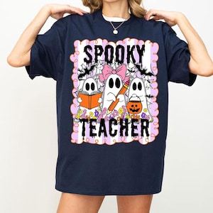 Spooky Teacher Png, Coquette Teacher Halloween Png, Halloween Ghost Teacher Shirt Design, Trick or Teach Png, Floral Spooky Season Png