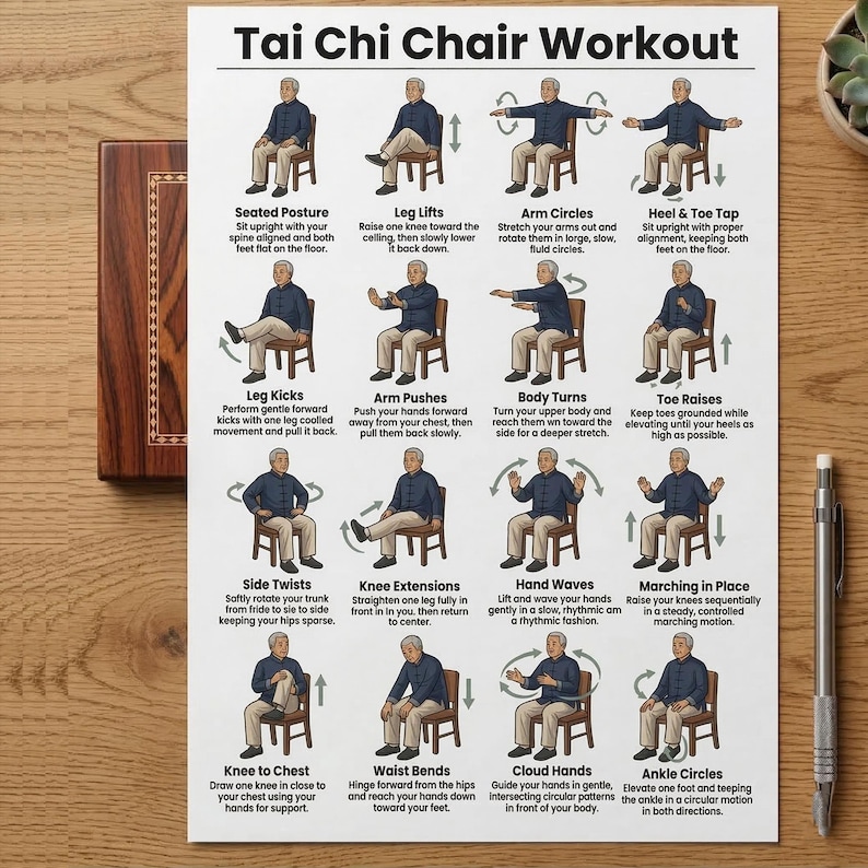 Printable Tai Chi Chair Workouts Tai Chi Chair Exercise Chart 