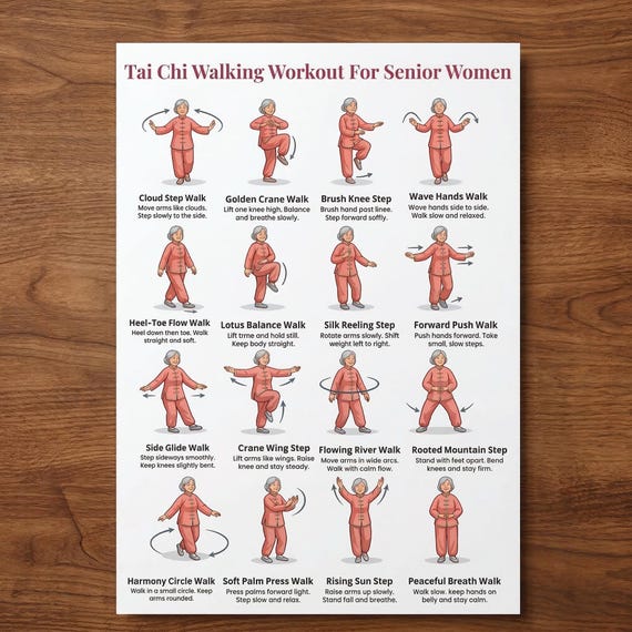 Printable Tai Chi Walking Workout for Women | Senior-Friendly Tai Chi Walking Exercises | Balance, Mobility & Mindful Movement PDF