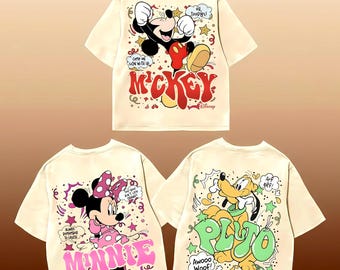 Retro Disney Characters PNG Bundle, Mickey Minnie Pluto Clipart, Vintage Cartoon Sublimation, Cricut Shirt Design