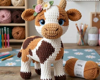 Cow Amigurumi Crochet Pattern PDF – Cute Crochet Cow with Low-Sew Muzzle.