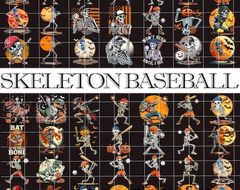 Halloween Skeleton Baseball Png Bundle, Spooky Baseball Player Png, Funny Baseball Halloween Png , Fall Sports Skeleton Pumpkin Png