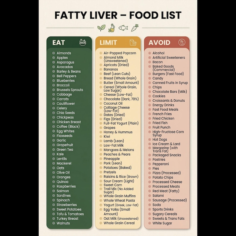 Fatty Liver Food List Printable | Low Fat Low Sugar Grocery List for ...