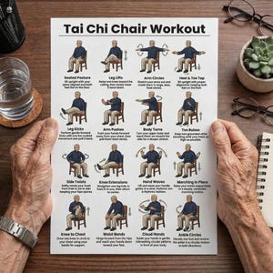 Printable Tai Chi Chair Workouts | Tai Chi Chair Exercise Chart & Workout Plan PDF | Chair Yoga Style Exercises | Digital Download image 3