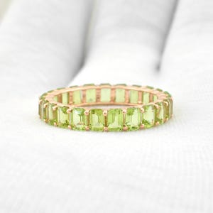 Vintage Octagon 4X3mm Peridot Full Eternity Band Ring, 14k Solid Gold Handmade Peridot Ring, Dainty Eternity Band Ring, Minimalist Ring Gift