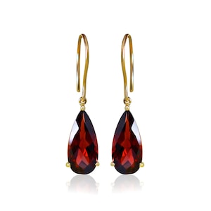 Natural Red Garnet Dangling Earrings in 14k Solid Yellow Gold Handmade Garnet Earring, 14X7mm Garnet Long Pear Cut Earrings, Big Earrings