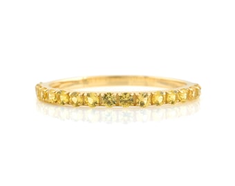 Yellow Sapphire Ring, Yellow Sapphire Eternity Band, Yellow Sapphire Wedding Band, Stacking Band, 14k Gold Eternity Band, Half Eternity Band