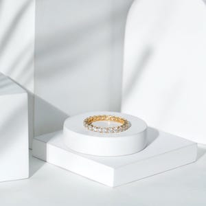 3mm Brilliant Round Moissanite Ring, Real Moissanite Gold Ring, Moissanite Eternity Ring for Women, Moissanite Jewelry Ring, 14K Yellow Gold