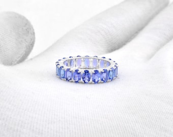 Zarte Tansanit Hochzeit Ring, Blauer Tansanit Ring, Eternity Bandring, Ehering, Jubiläum Ring Geschenk für sie