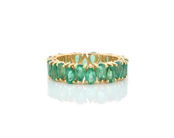 Natural Zambia Emerald Designer Eternity Band Ring In 14k Yellow Gold Emerald Pear Cut Ring, Emerald Ring, 5X3MM Pear Cut Emerald Pear Band